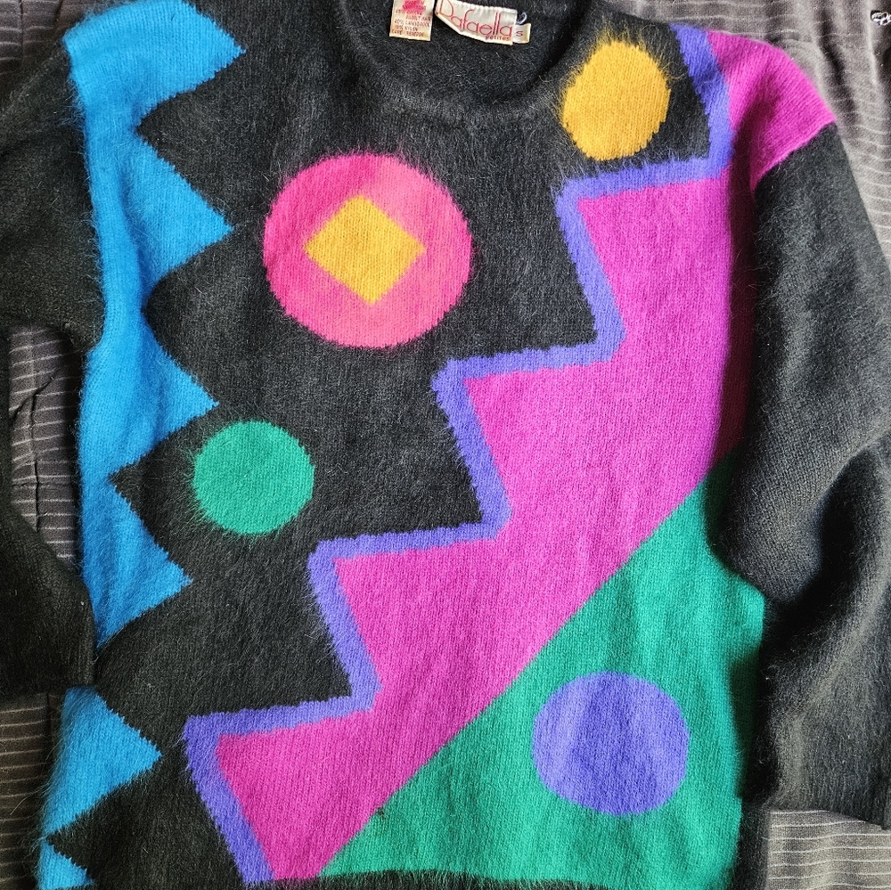 Vintage 80s color block wool sweater 90s cashmere